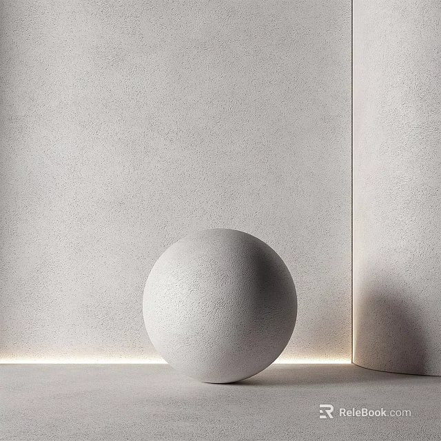 Minimalist Textured Gray Background Wall With Spherical Decorative Object And Ambient Lighting 3d model 