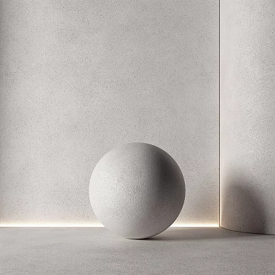 Minimalist Textured Gray Background Wall With Spherical Decorative Object And Ambient Lighting 3d model