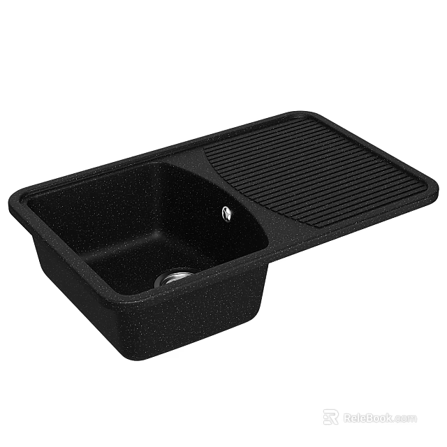 Black Single Bowl Kitchen Sink With Integrated Drainage Grill And Durable Surface 3d model 