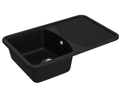 Black Single Bowl Kitchen Sink With Integrated Drainage Grill And Durable Surface 3d model
