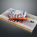 Delicious Toasted Bread With Cream Topping And Drizzled Brown Sauce On Wooden Board