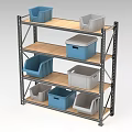 Hardware Tools Storage Shelf With Multiple Layers And Colored Plastic Bins 3d model