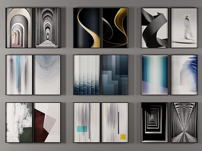 Modern abstract painting decorative painting combination 3d model