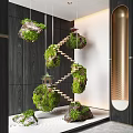 Garden Ornaments Featuring Hanging Mossy Stones Spiral Staircase Small Pavilions and Wooden White Walls