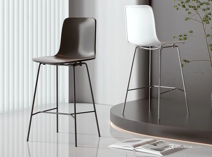 Minimalist Modern Dark And White Bar Stools With Sleek Metal Legs In Contemporary Interior 3d model 