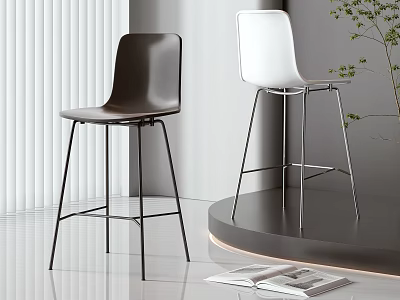 Minimalist Modern Dark And White Bar Stools With Sleek Metal Legs In Contemporary Interior 3d model