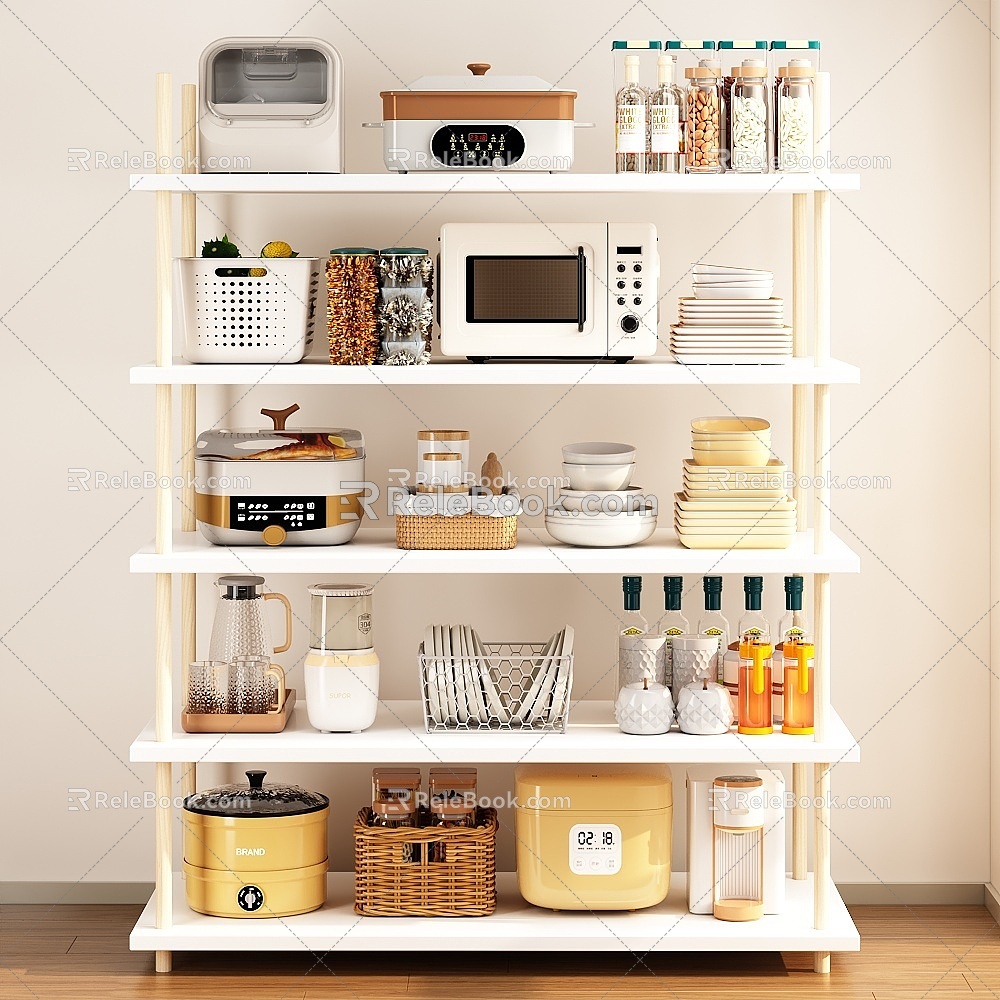 Kitchen Storage Pots and Pans Electric Rice Cooker Vegetable Basket Steamer Oven Microwave Seasoning Nut Coffee Machine Bamboo Basket Rattan Storage Basket Mixed Oil Log Wood Floor Latex Paint Skirting Line 3d model