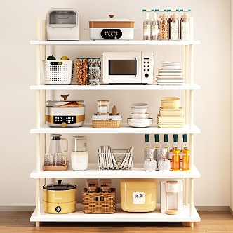 Kitchen Storage Pots and Pans Electric Rice Cooker Vegetable Basket Steamer Oven Microwave Seasoning Nut Coffee Machine Bamboo Basket Rattan Storage Basket Mixed Oil Log Wood Floor Latex Paint Skirting Line 3d model