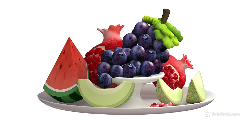 Inflatable Fruit Themed Decorative Model With Watermelon Pomegranate Grapes And Cantaloupe Design 3d model 