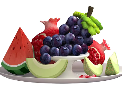 Inflatable Fruit Themed Decorative Model With Watermelon Pomegranate Grapes And Cantaloupe Design 3d model