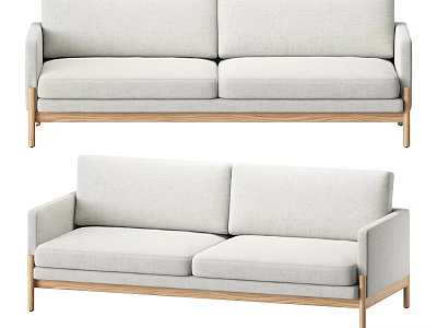 Minimalist Light Colored Two Seater Sofa with Upholstered Fabric and Wooden Legs for Living Room 3d model