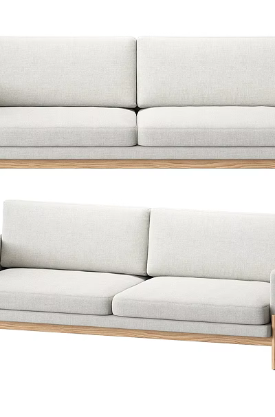 Minimalist Light Colored Two Seater Sofa with Upholstered Fabric and Wooden Legs for Living Room 3d model