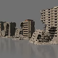 Collapsed Building Structures Featuring Damaged Concrete Debris And Fallen Walls 3d model