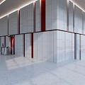 Spacious Modern Hall Interior Design With White Walls Red Accent Strips And Light Floor