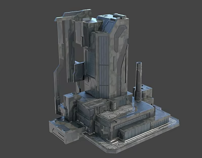 Modern Cartoon Building Science Fiction Future City Border Energy Station 3d model