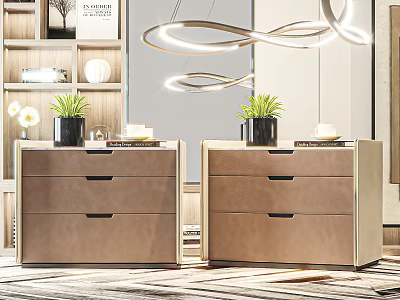Two Modern Wooden Nightstands With Table Lamps Vases And Books On Top 3d model
