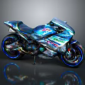 Futuristic Metallic Blue Motorcycle With Sleek Design Shiny Body Graphics And Blue Rim Wheels