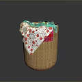 Wicker Storage Basket With Colorful Fabric And Red Strawberry Pattern