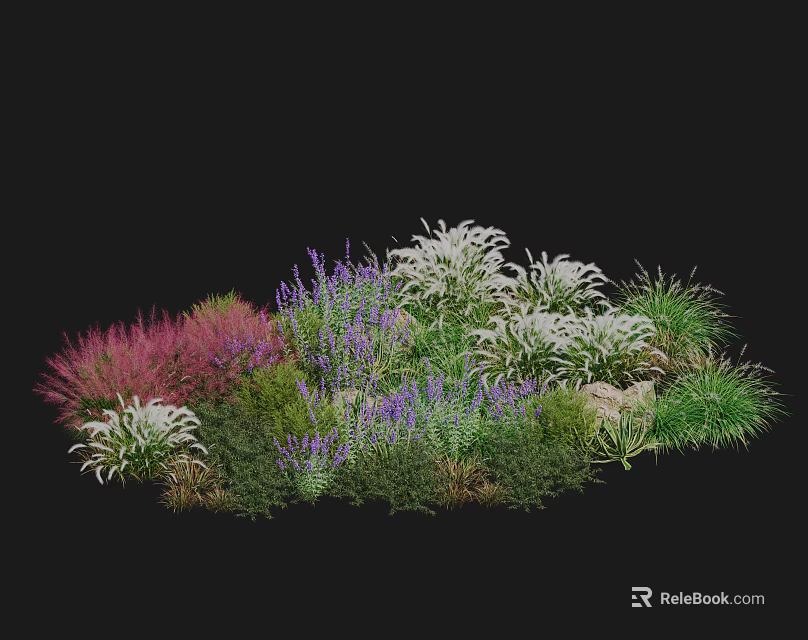Colorful Garden Shrubs With Vibrant Purple Pink And White Flowers And Green Foliage 3d model 