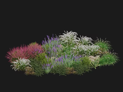 Colorful Garden Shrubs With Vibrant Purple Pink And White Flowers And Green Foliage 3d model