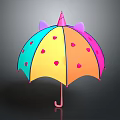 Colorful Unicorn Horn Umbrella with Purple Ears Pink Heart Patterns Gradient Canopy and Pink Handle