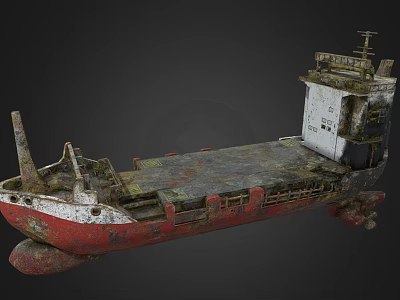 Rusted Red And White Yacht Model With Vintage Hull Deck And Upper Structure 3d model