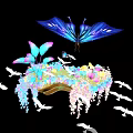 Vibrant Floral Display Featuring Blue Butterfly And White Birds