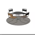 Modern Dining Table Set Featuring Round White Tabletop And Four Colored Metal Leg Chairs 3d model