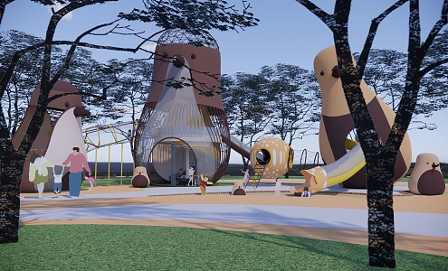 Modern children's play area adorable bird children's area 3d model