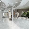 Modern Clothing Store Interior With Circular Display Mannequin Clothing Racks Marble Flooring And Dresses
