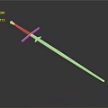 3D Rendered Medieval Sword With Blue Blade Red Handle And Cross Guard On Gray Background