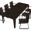 Modern Dining Table Set With Rectangular Textured Surface And Six Upholstered Chairs 3d model