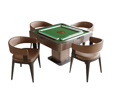 Modern Table and Chair Set with Green Tabletop and Brown Armchairs 3d model