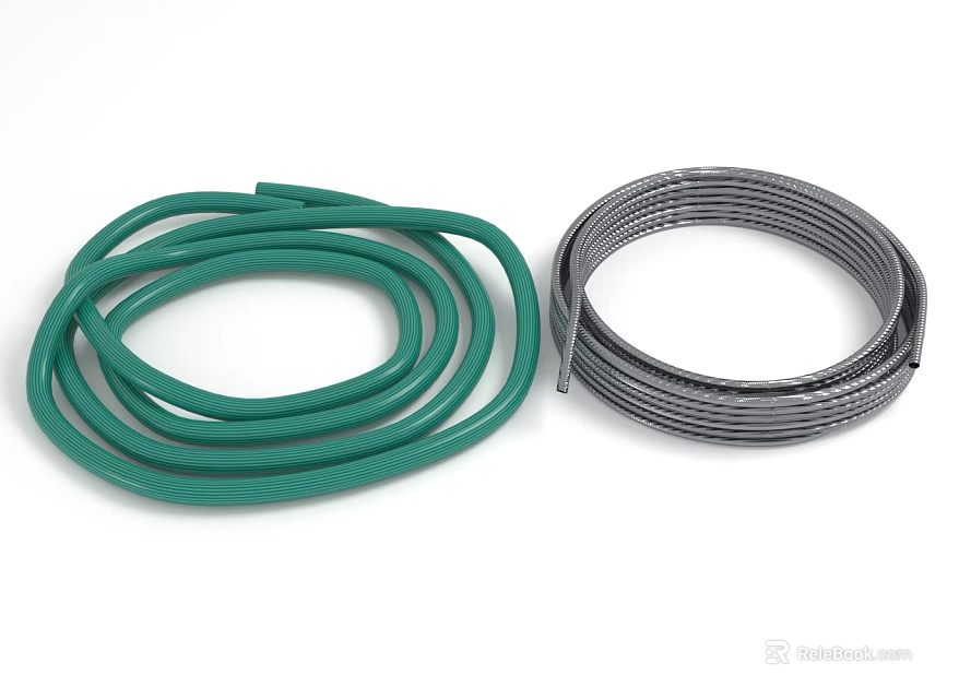 Green Flexible Hose And Silver Metal Coil In Coiled Form For Multiple Applications 3d model 