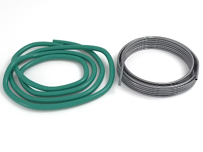 Green Flexible Hose And Silver Metal Coil In Coiled Form For Multiple Applications 3d model