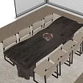 Natural Wooden Dining Table Set With Rattan Chairs And Bowl Of Fruits In Bright Room