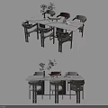 Modern Minimalist Dining Table Set With Matching Chairs And Decorative Plants 3d model