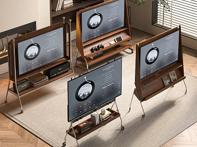 Modern Television Sets With Wooden Stands And Metal Legs In Living Room Interior 3d model