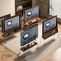 Modern Television Sets With Wooden Stands And Metal Legs In Living Room Interior
