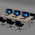 Office Workstation Setup With Long Desk Multiple Computers And Ergonomic Chairs 3d model