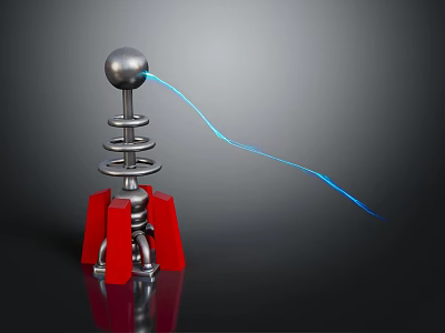 Silver Sphere On Red Base With Silver Spring Structure And Blue Light Beam 3d model