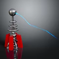 Silver Sphere On Red Base With Silver Spring Structure And Blue Light Beam 3d model