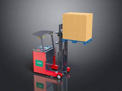 Efficient Red EPIC Forklift Handling Yellow Cargo Box In Warehouse Scene 3d model