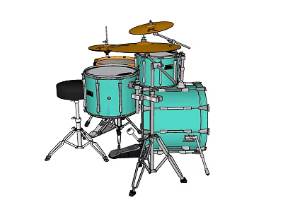 Vibrant Musical Instruments and Painting Tools Including Blue Drum Kit with Cymbals and Stool 3d model