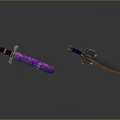 Colorful Decorative Swords with Vibrant Blades and Ornate Metallic Hilts
