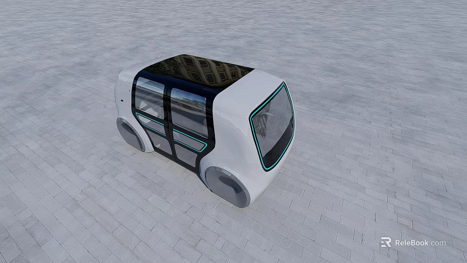 Futuristic White Autonomous Concept Car With Glass Roof And Unique Window Design 3d model 