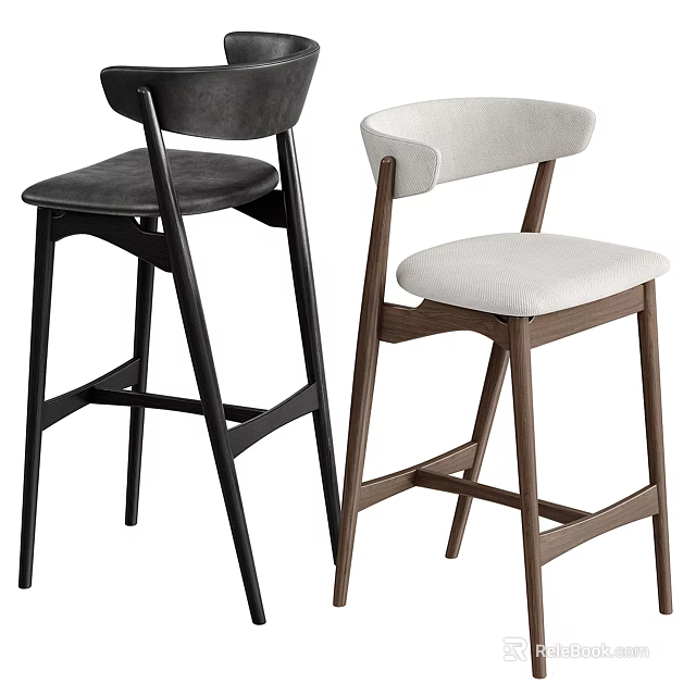 Modern Stylish Bar Stools With Wooden Frame Upholstered Seat And Armrest Design 3d model 