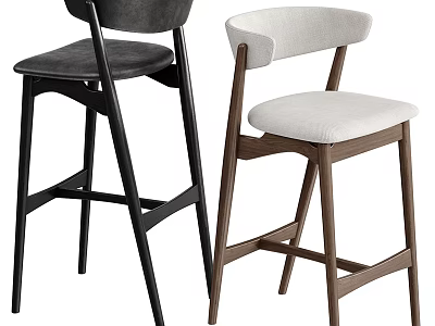 Modern Stylish Bar Stools With Wooden Frame Upholstered Seat And Armrest Design 3d model