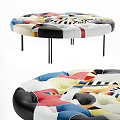 Stylish Round Sofa Stool With Colorful Patchwork Tufted Buttons And Metal Legs