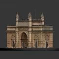 Cartoon Scene of Gateway of India Model with Arched Gate and Towers on Base